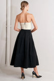 MONO BALLET BLACK CREAM STRAPLESS MIDI DRESS