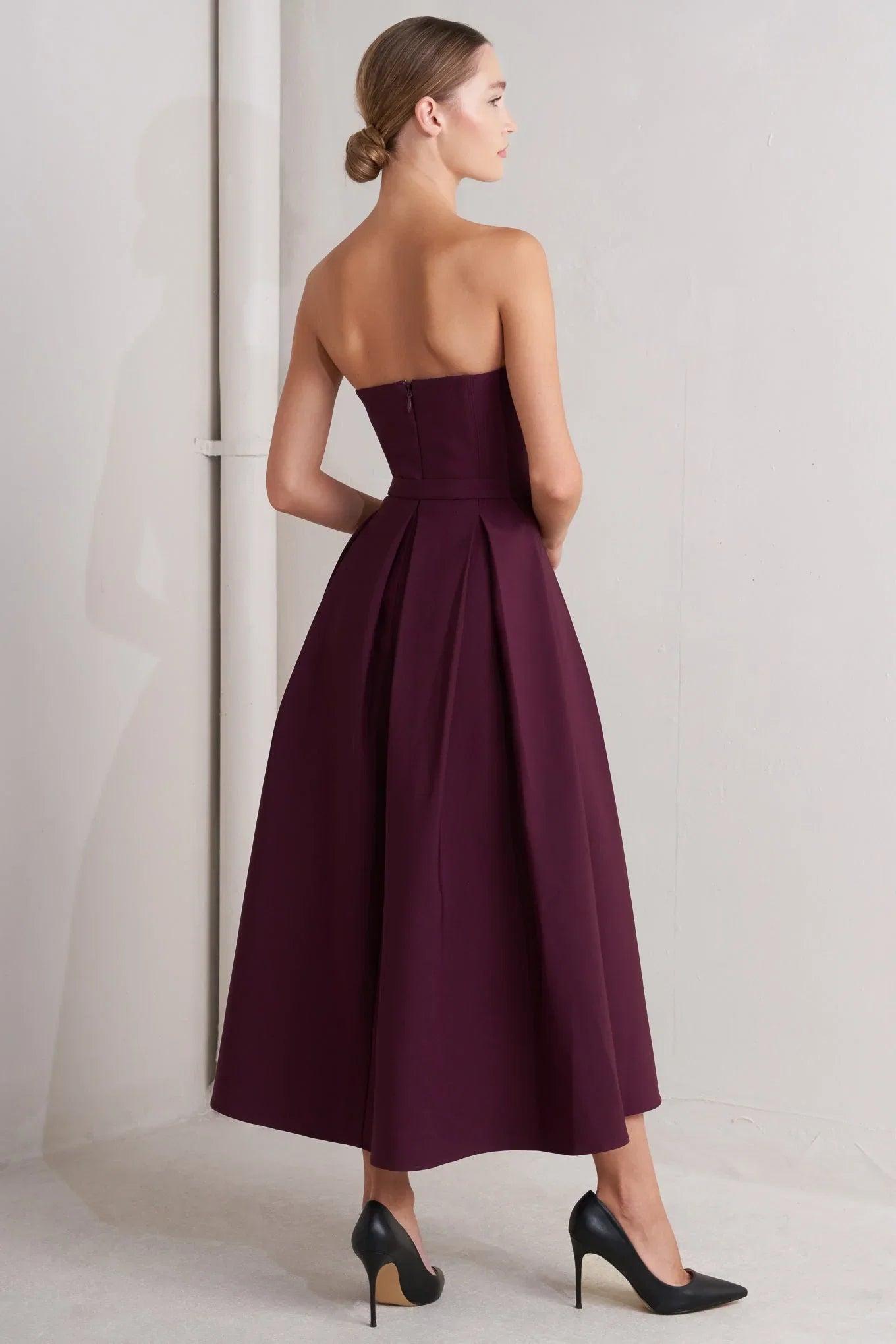 OPERA WINE BURGUNDY MIDI DRESS WITH POCKETS