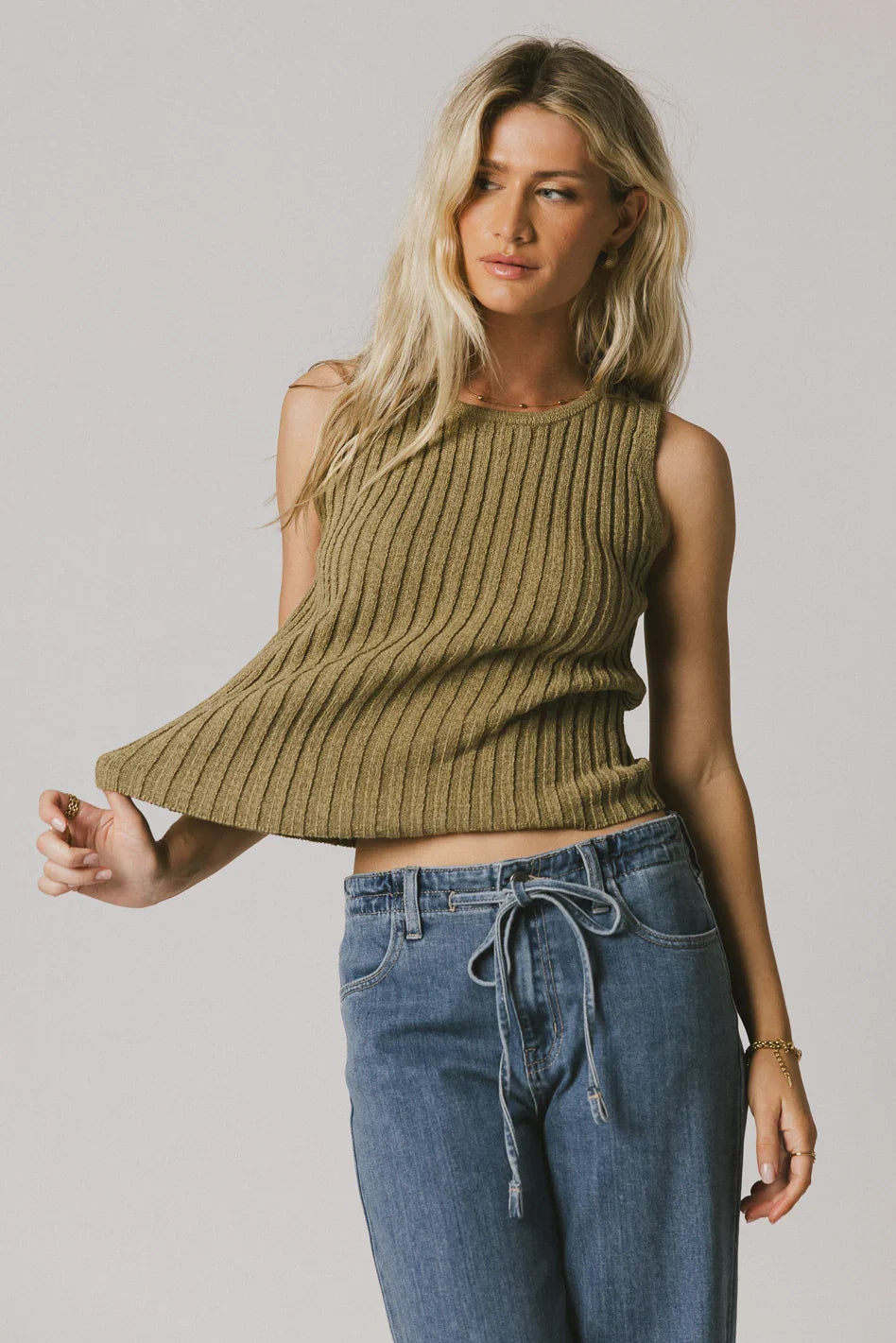 Riley Ribbed Top in Olive FINAL SALE