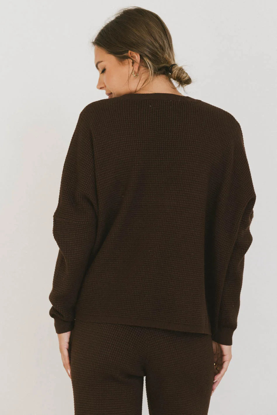 Jesse Waffle Knit Top in Brown FINAL SALE