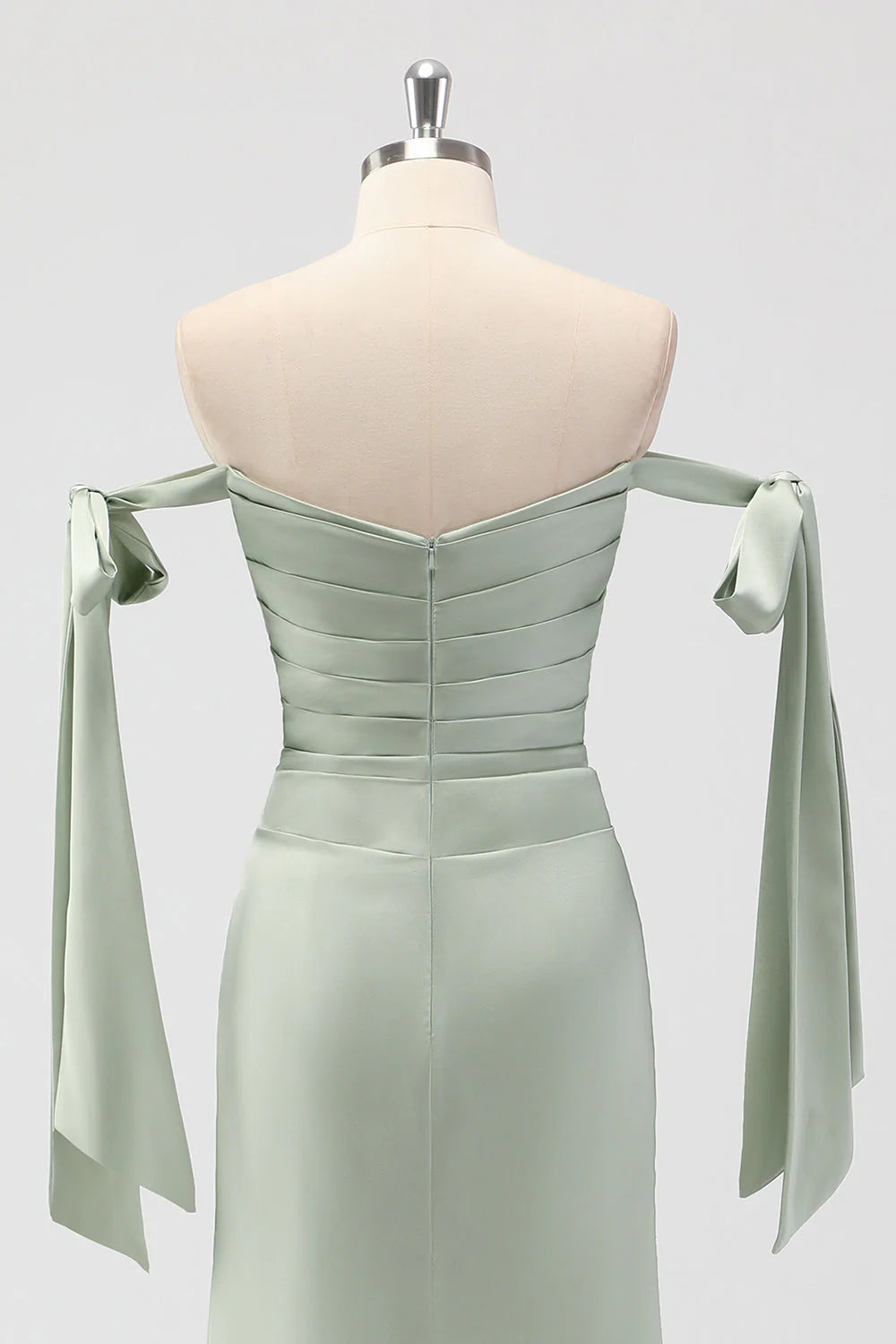 Sage Green Mermaid Off The Shoulder Ruched Long Bridesmaid Dress with Slit