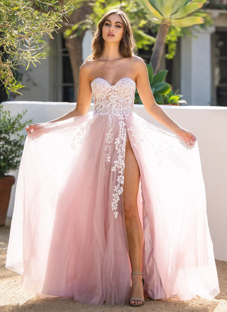 SOLAINE GOWN MAUVE STRAPLESS BUSTIER CORSET A LINE DRESS