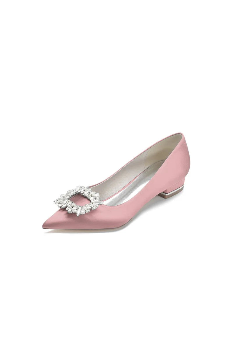 Simple Pointed Toe Satin Kitten Heels With Beading