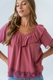 Lilian Lace Trim Top in Berry