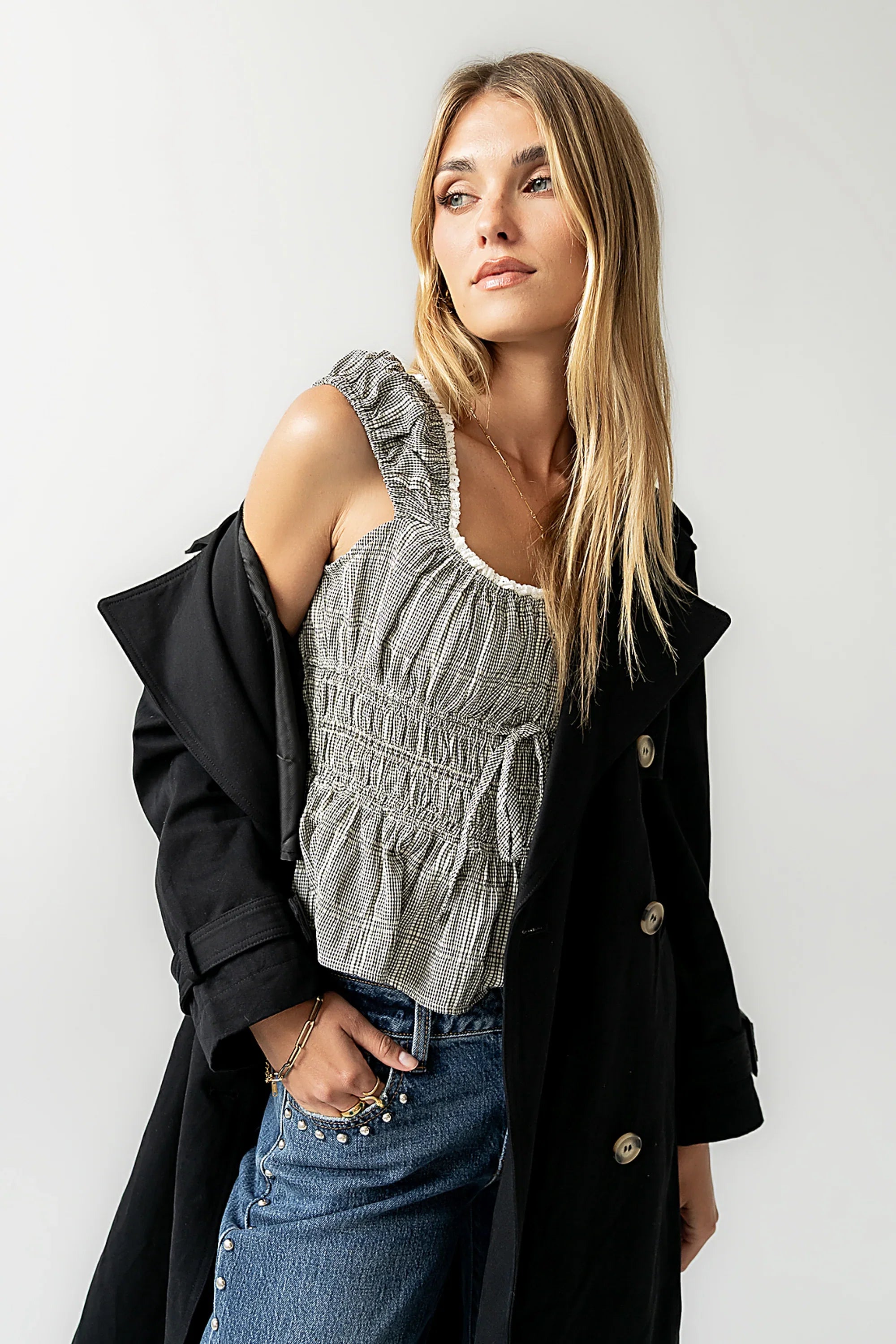 Naya Gingham Tank Top in Black