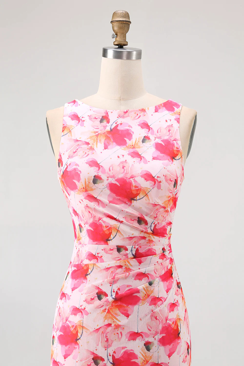 Simple Pink Flower Sheath Boat Neck Wedding Guest Dress