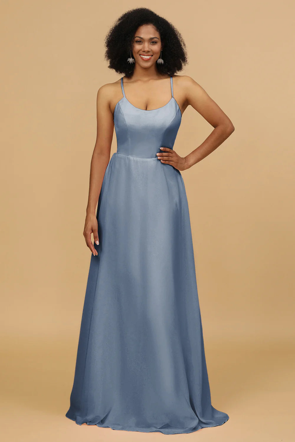 Sheath Column Spaghetti Straps Long Chiffon Bridesmaid Dress