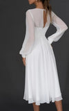 A Line V neck Chiffon Long Sleeves Zipper Wedding Dress