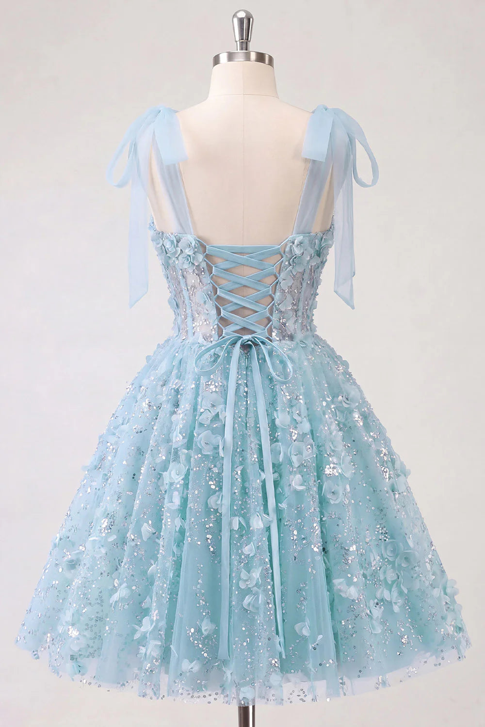Lilac Sequin A Line Corset Short Homecoming Dress with 3D Flowers