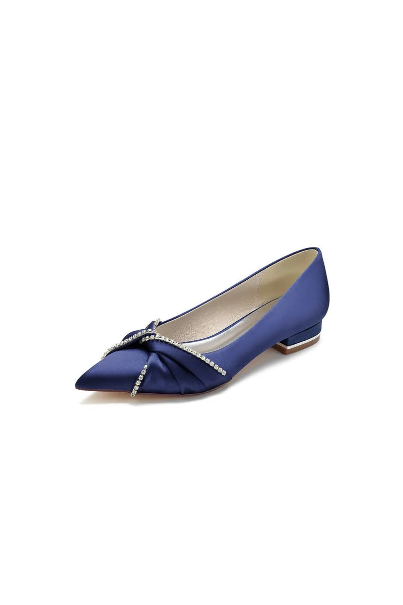 Beading Pointed Toe Satin Kitten Heels