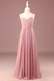 Dusty Rose A line Spaghetti Straps Pleated Chiffon Junior Bridesmaid Dress