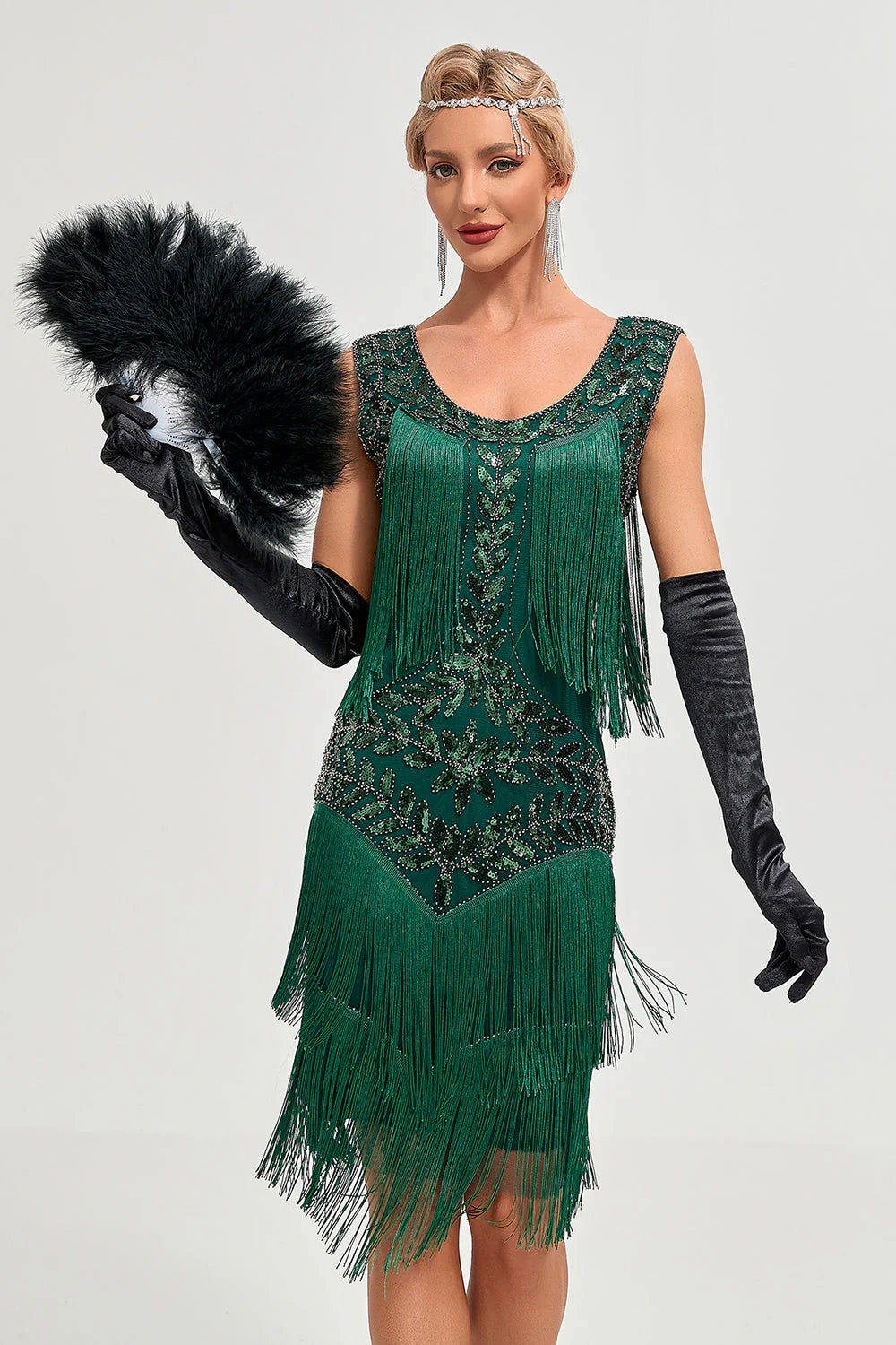 Black Gatsby Flapper Dress with Sequins and Fringes