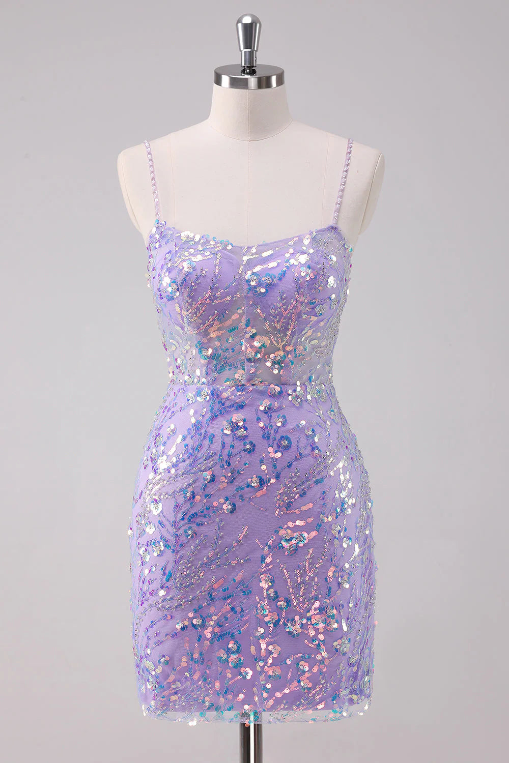 Sparkly Purple Bodycon Spaghetti Straps Short Homecoming Dress