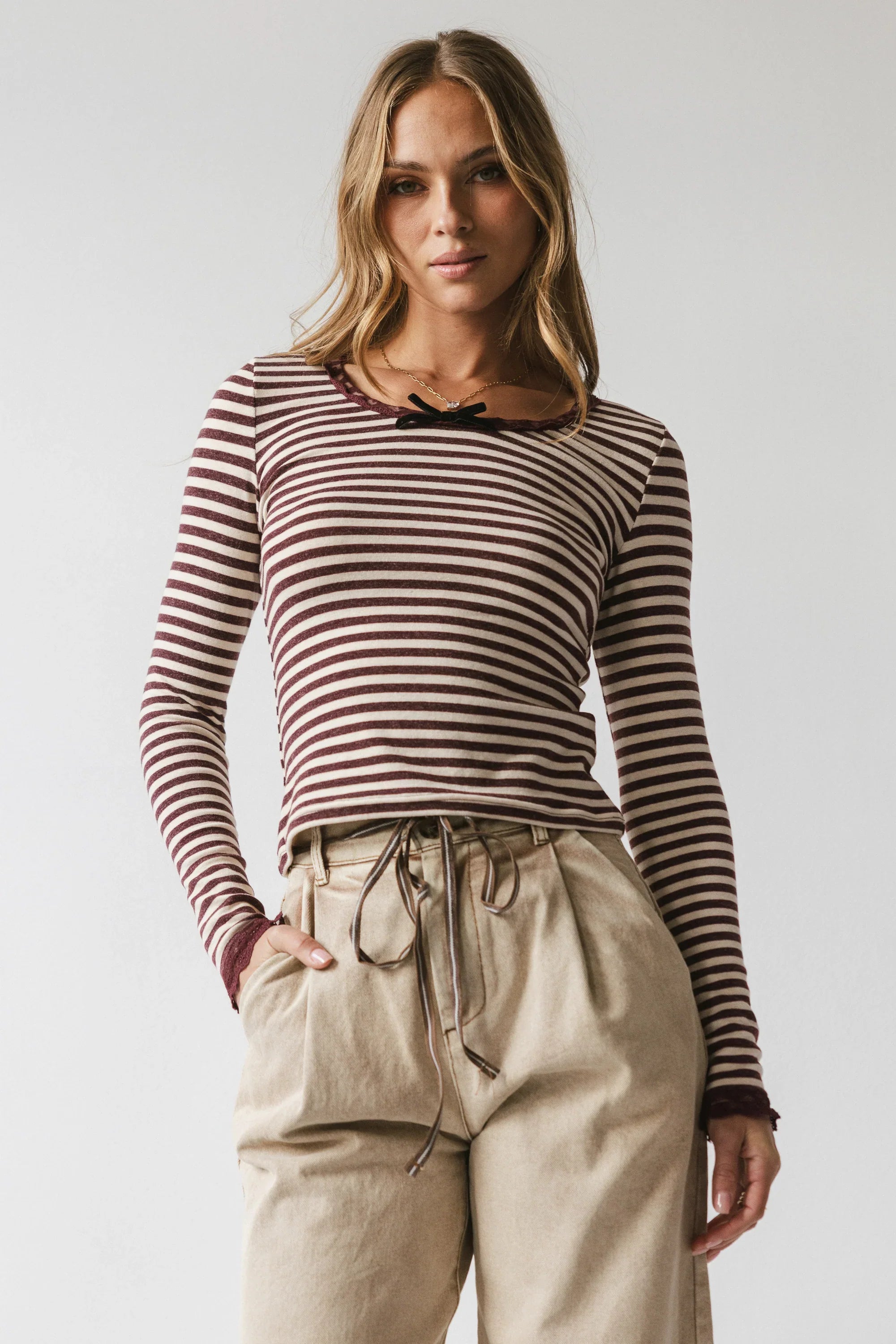 Kiya Striped Top in Burgundy FINAL SALE