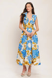BAROQUE BLOOM BLUE MIDI DRESS