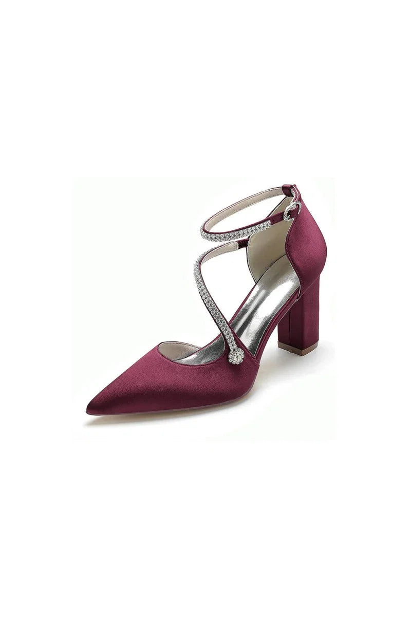 White Satin Pump with Cross Strap and Beaded Buckle