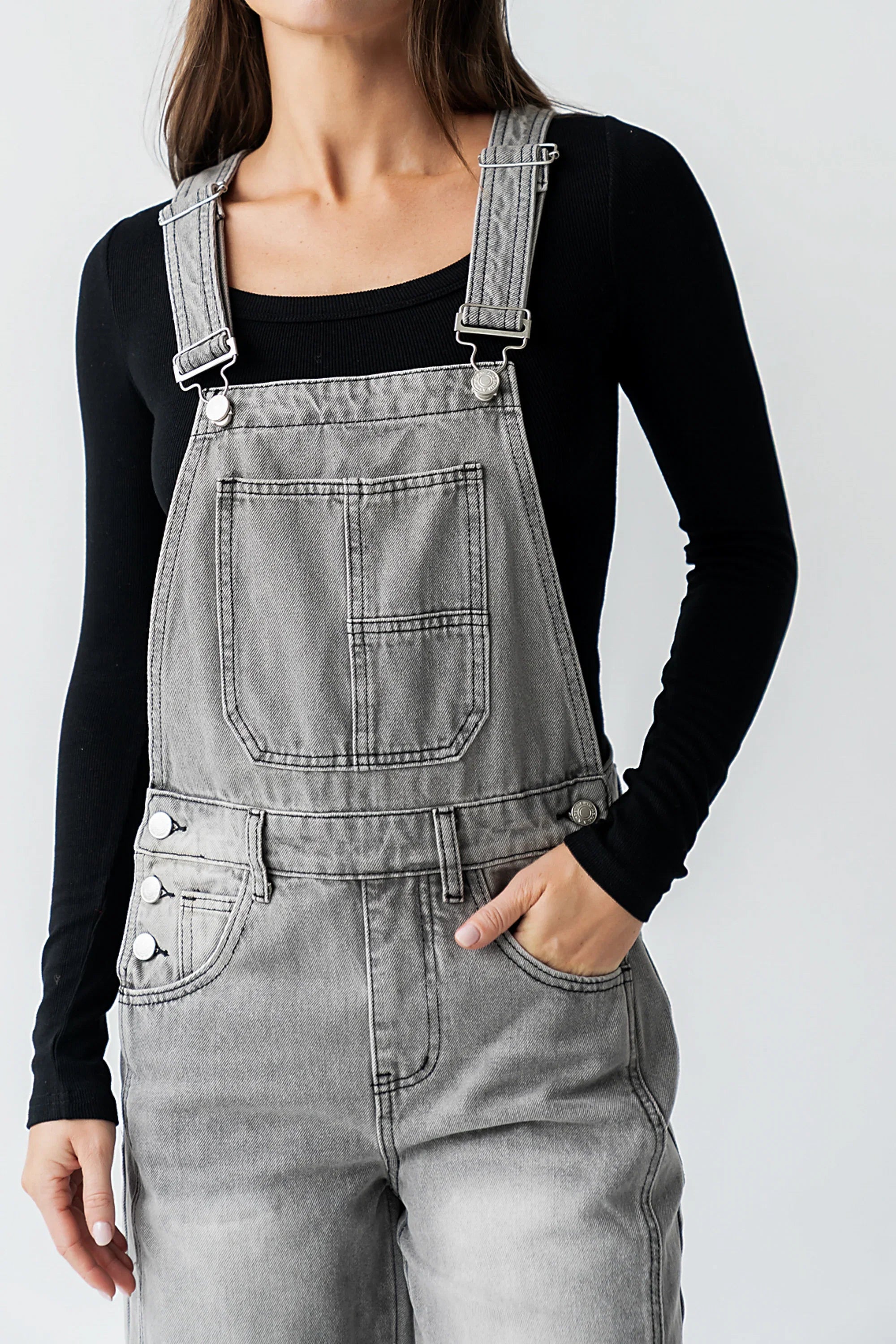 Tansy Denim Overalls in Grey