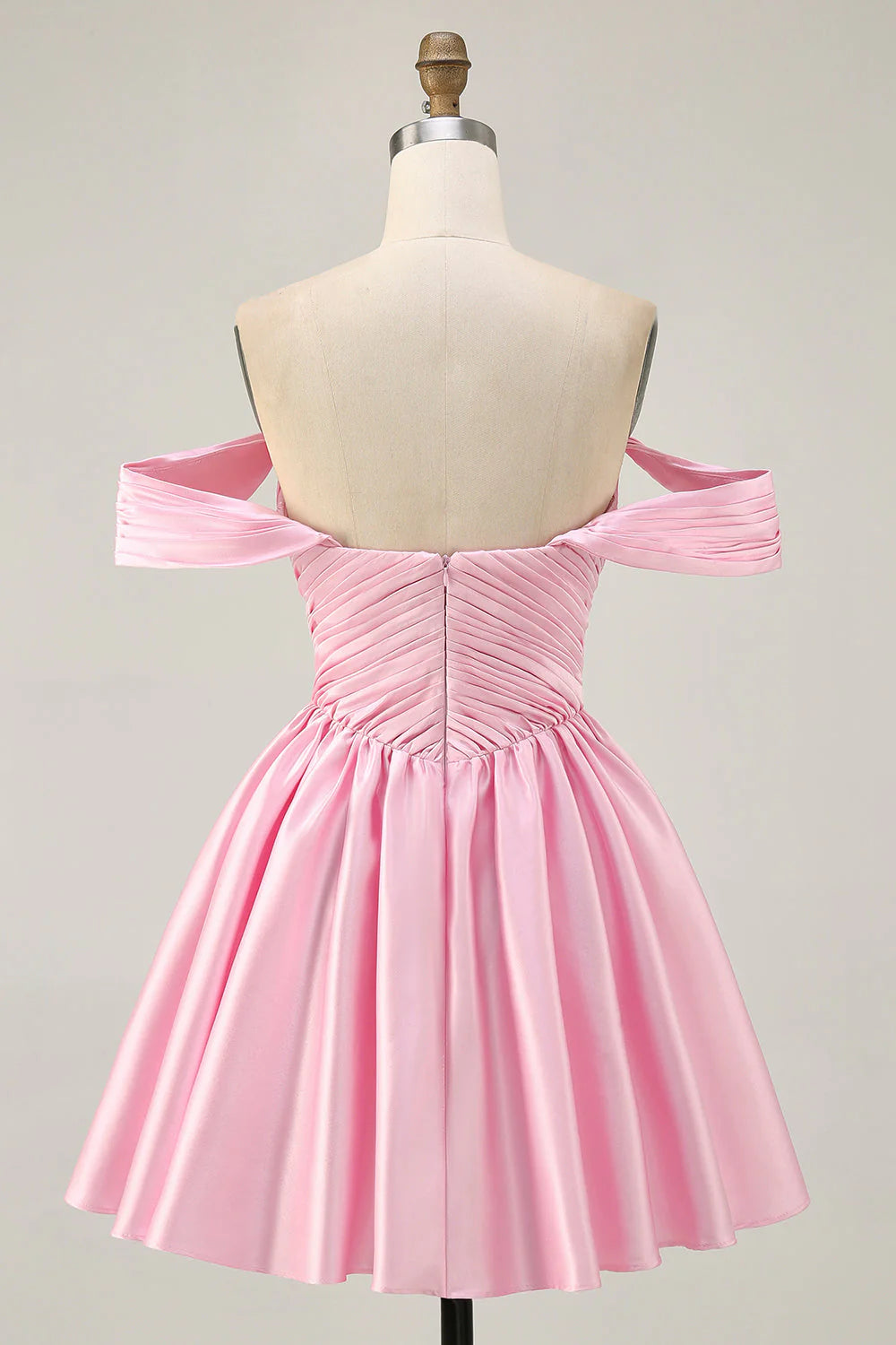Pink A Line Off The Shoulder Ruched Short Homecoming Dress