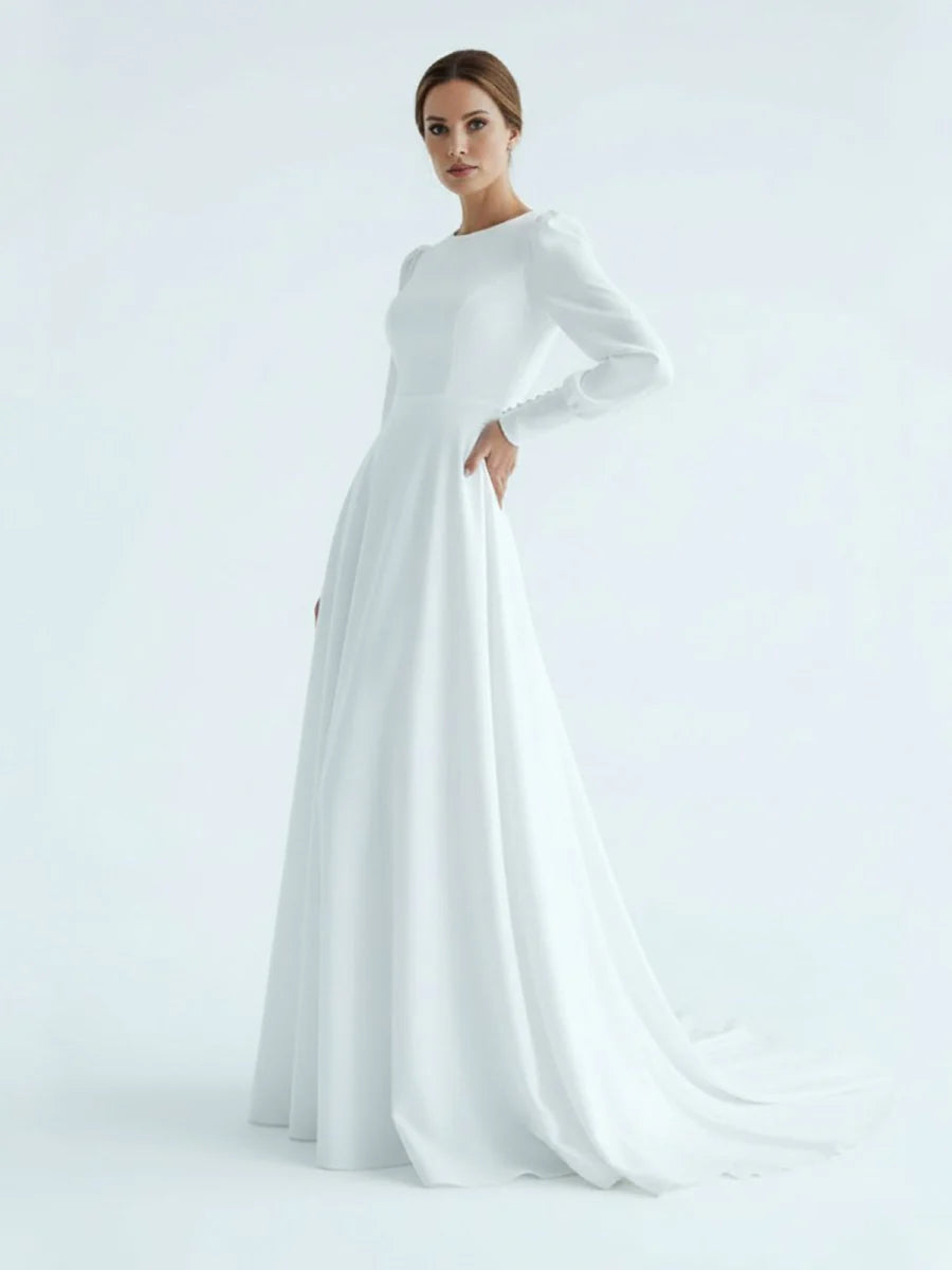 Modest A Line Long Sleeves Wedding Dress Vintage Gown