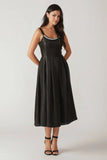 PEARL TRIM BLACK SATIN MIDI DRESS FINAL SALE