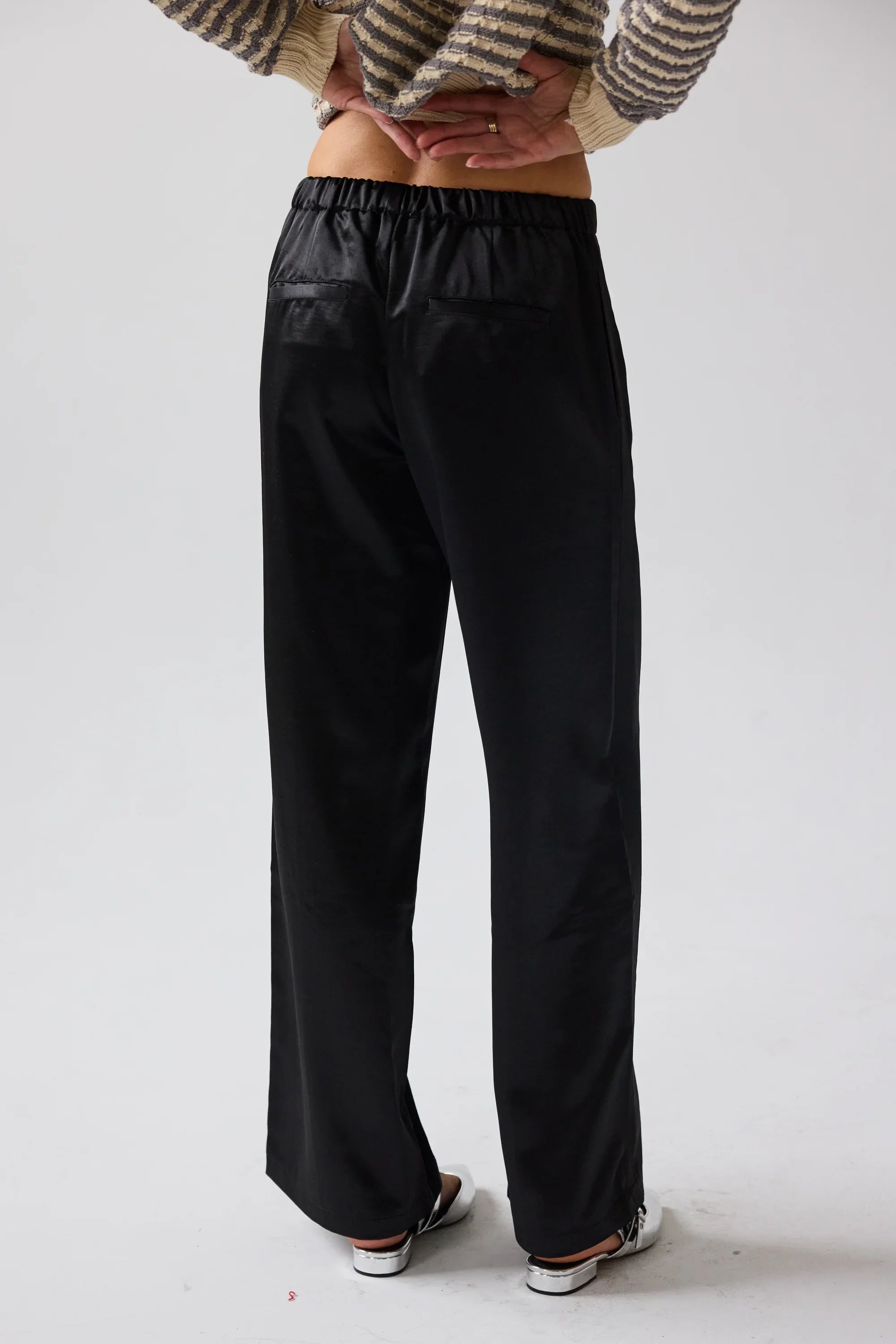Gemma Satin Wide Leg Pants in Black FINAL SALE