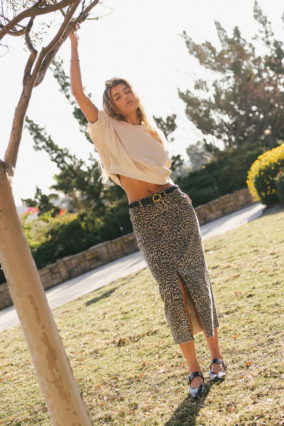 Lenny Leopard Denim Midi Skirt FINAL SALE