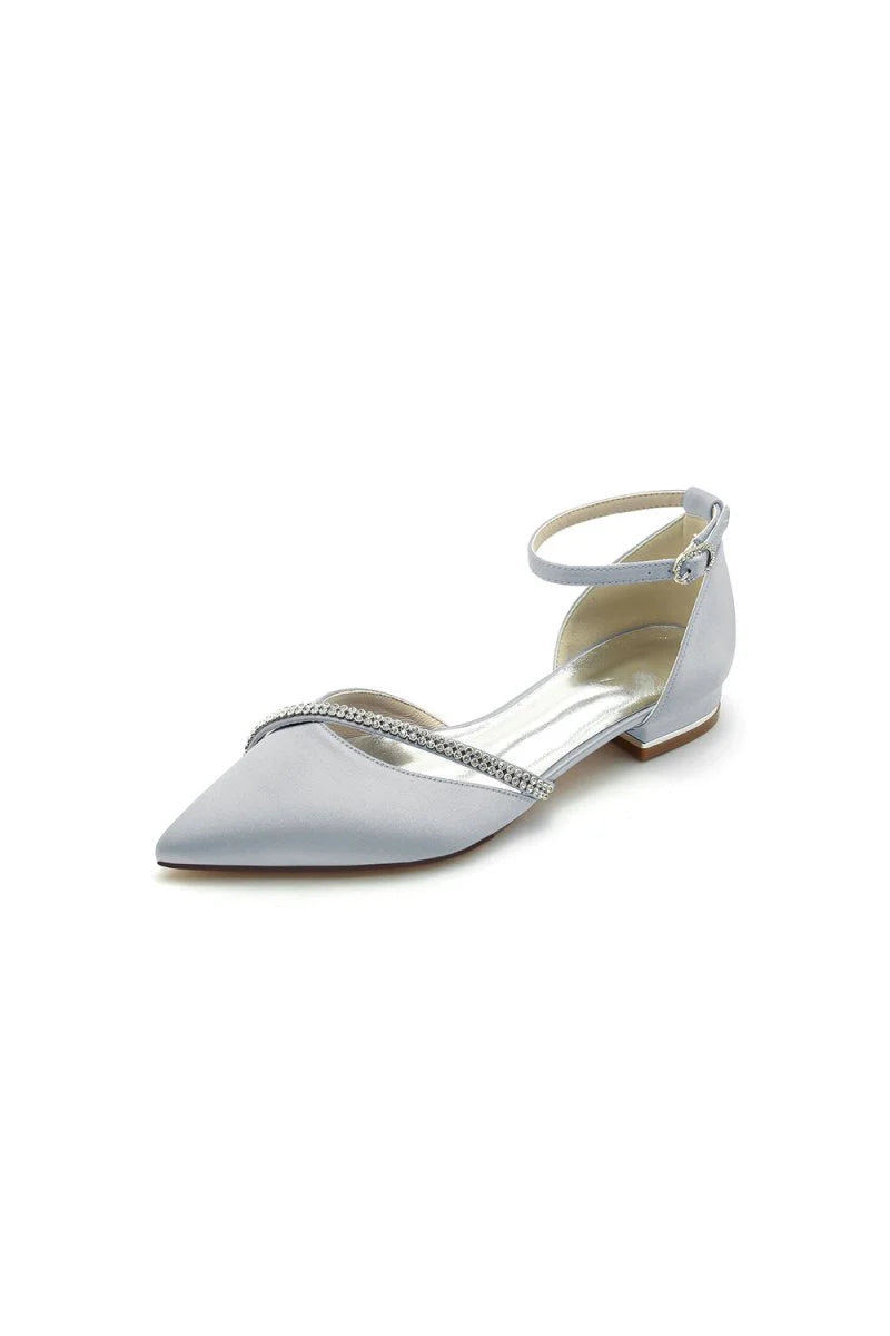 Pointed Toe Beaded Ankle Strap Kitten Heels