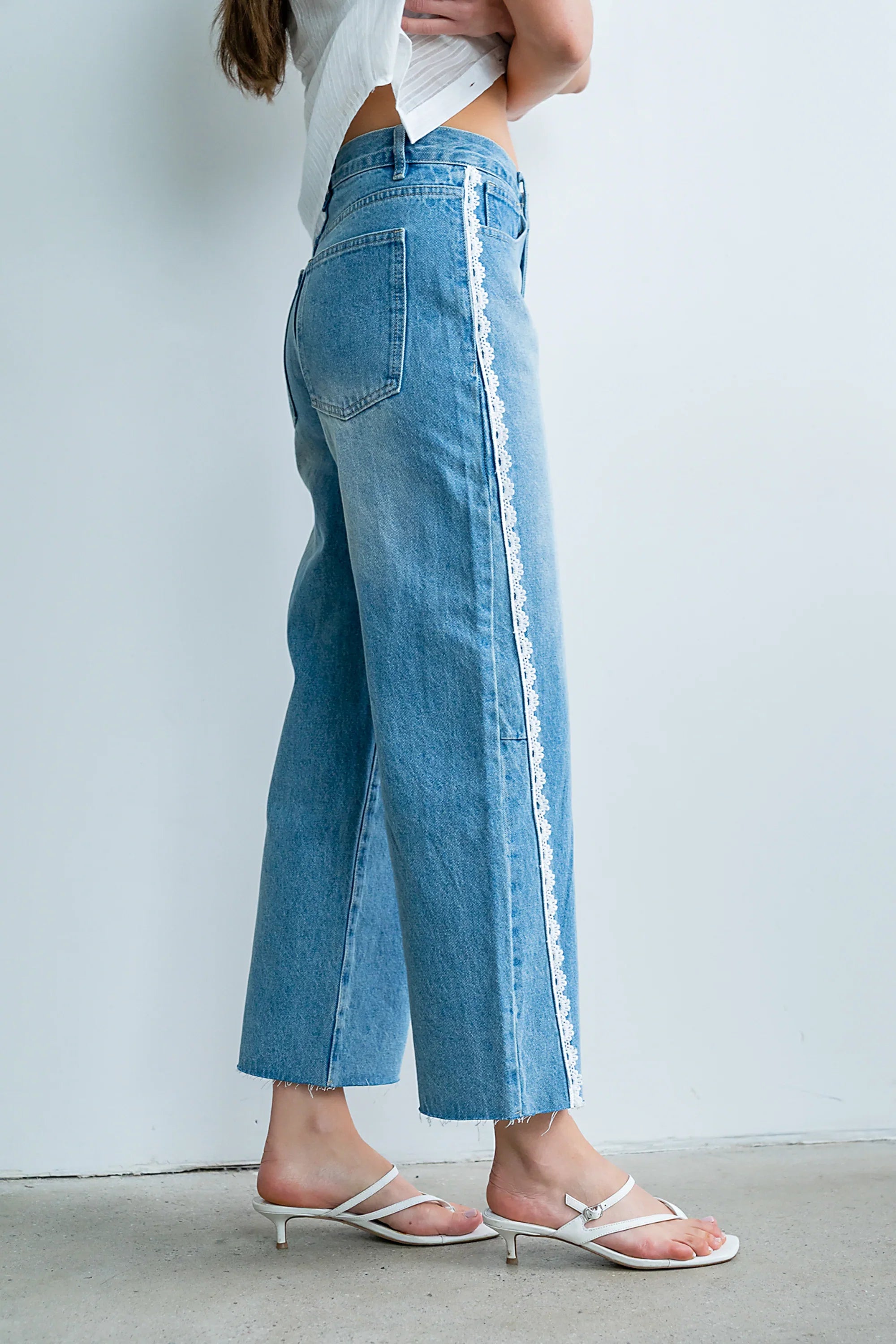 Adeline Lace Trim Barrel Jeans