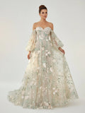 A Line Light Green Sweetheart Pearl Wedding Dress
