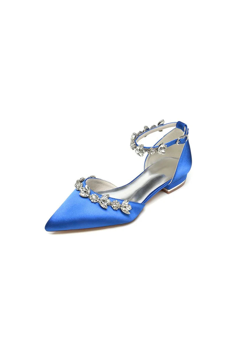Pointed Toe Rhinestone Beaded Ankle Strap Kitten Heels