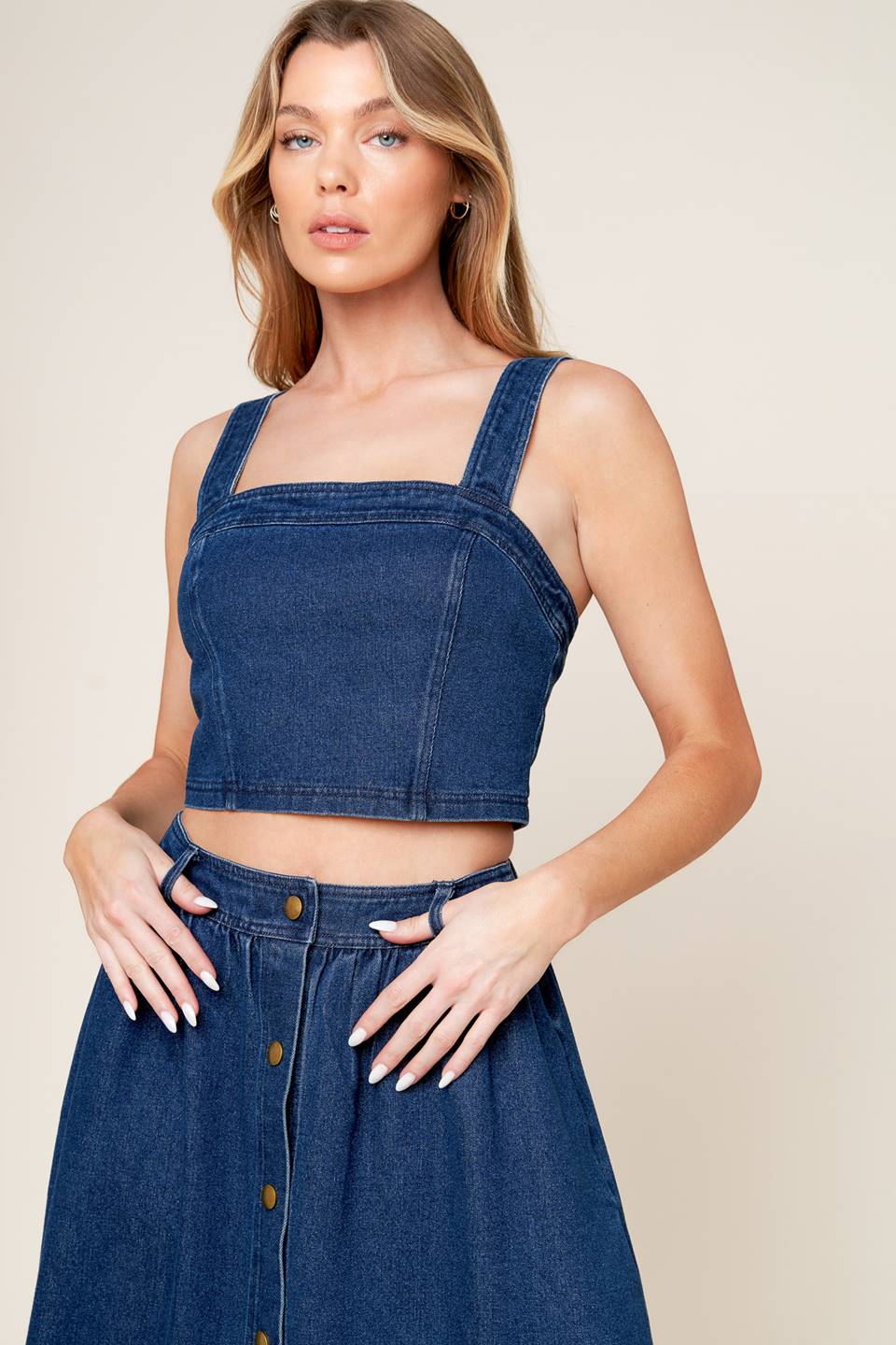 SIMPLY THE VIBE DENIM CROP TOP SKIRT SET