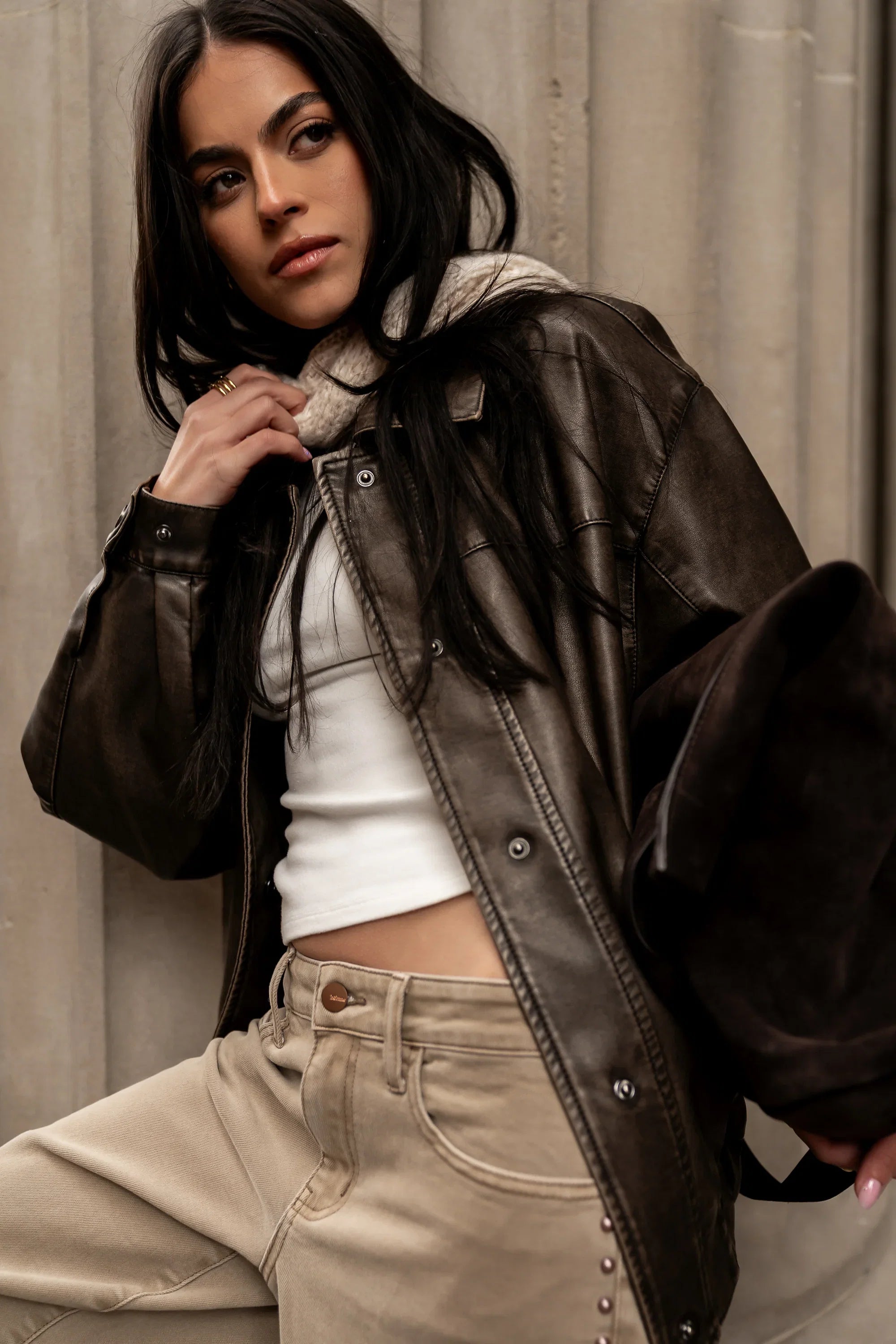 Brecken Vegan Leather Jacket in Brown FINAL SALE