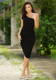 Lexi One Shoulder Midi Dress Black