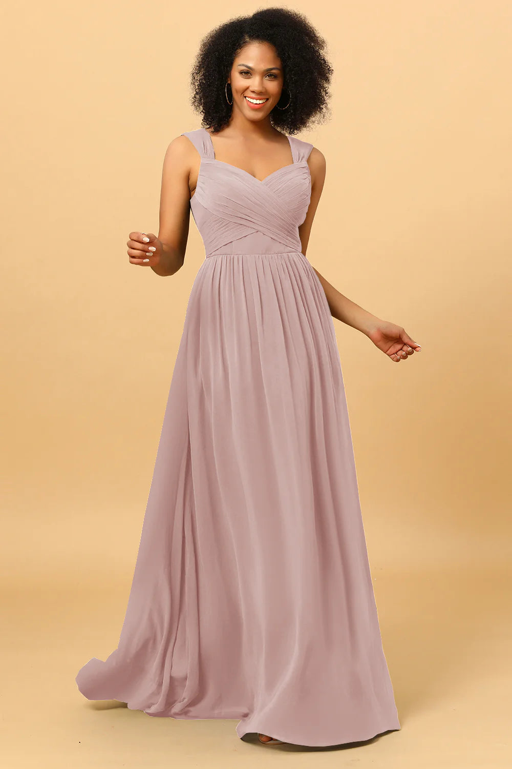 A Line Sweetheart Chiffon Floor Length Bridesmaid Dress with Heart Shaped Open Back