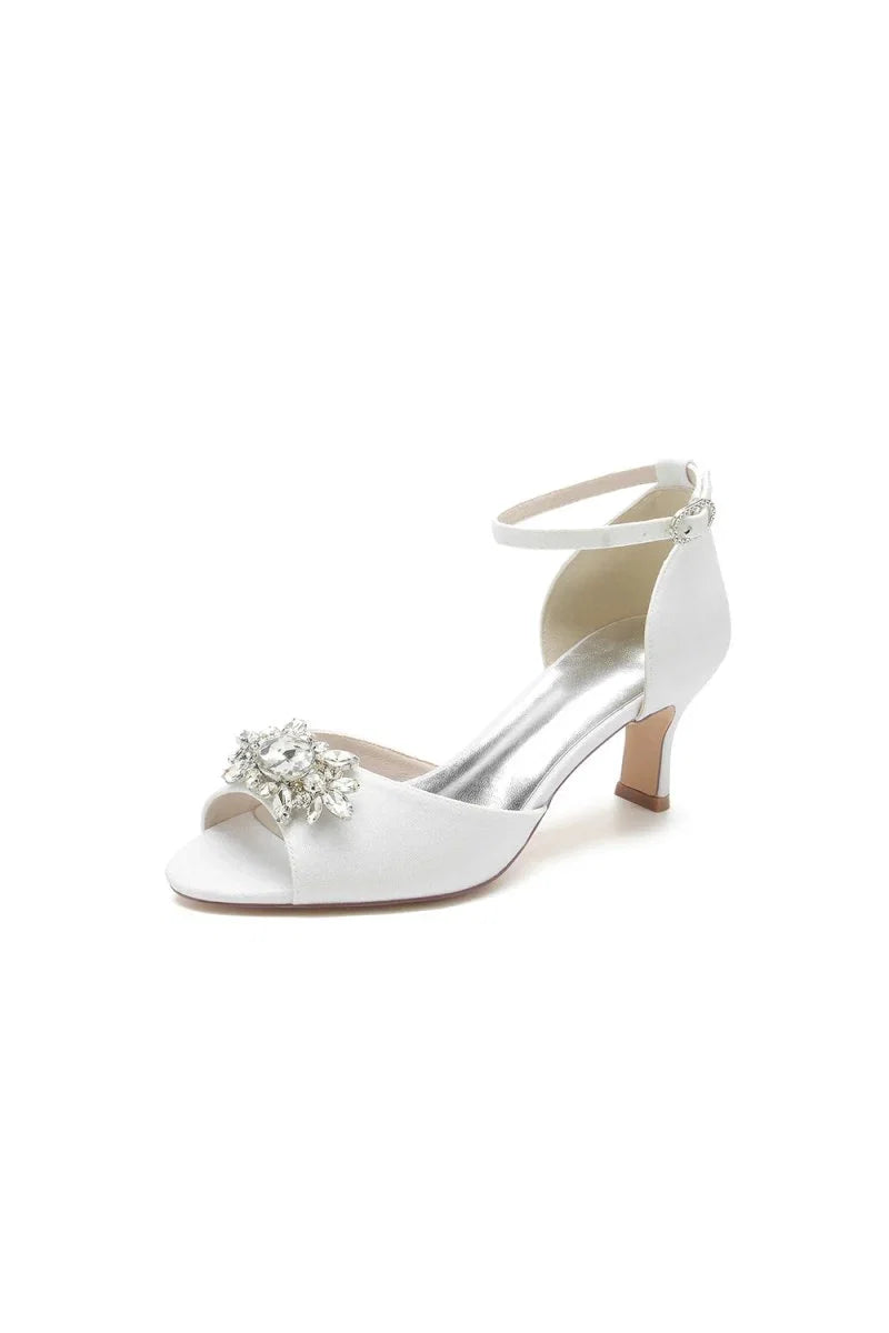 Peep Toe Glitter Strap Buckle Stiletto Heels With Rhinestone
