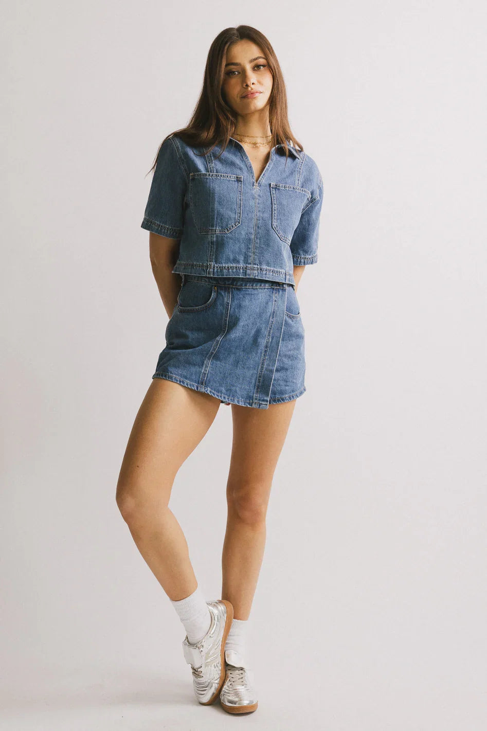 Gretta Collared Denim Top FINAL SALE