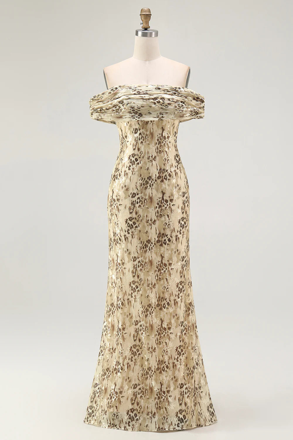 Champagne Flower Off The Shoulder Print Sheath Maxi Dress