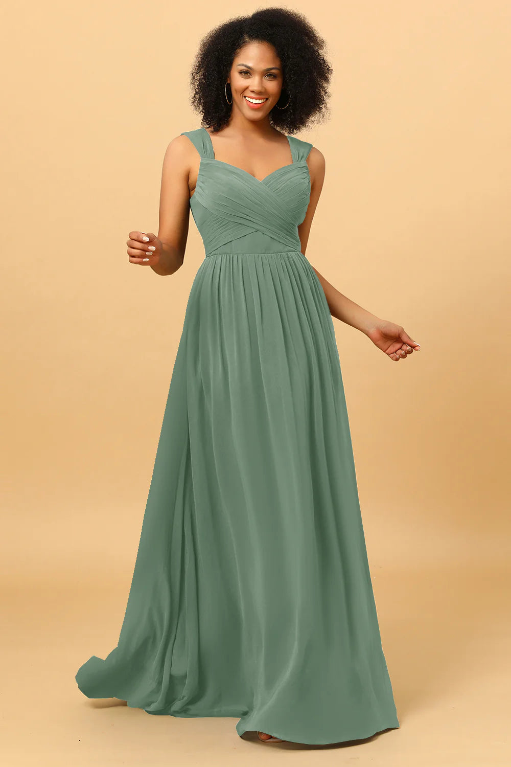 A Line Sweetheart Chiffon Floor Length Bridesmaid Dress with Heart Shaped Open Back