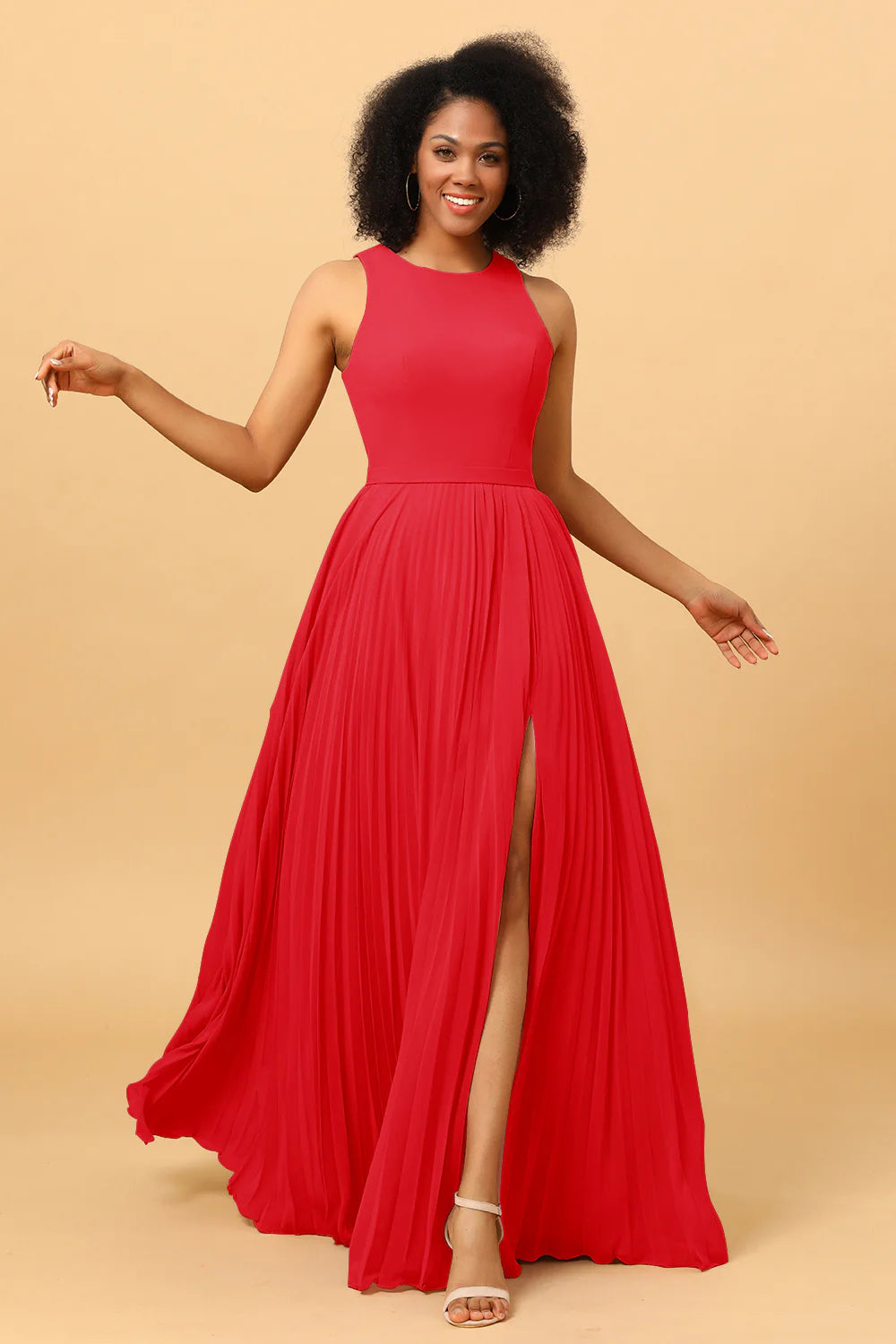 A Line Pleated Long Chiffon Bridesmaid Dress with Ruffles