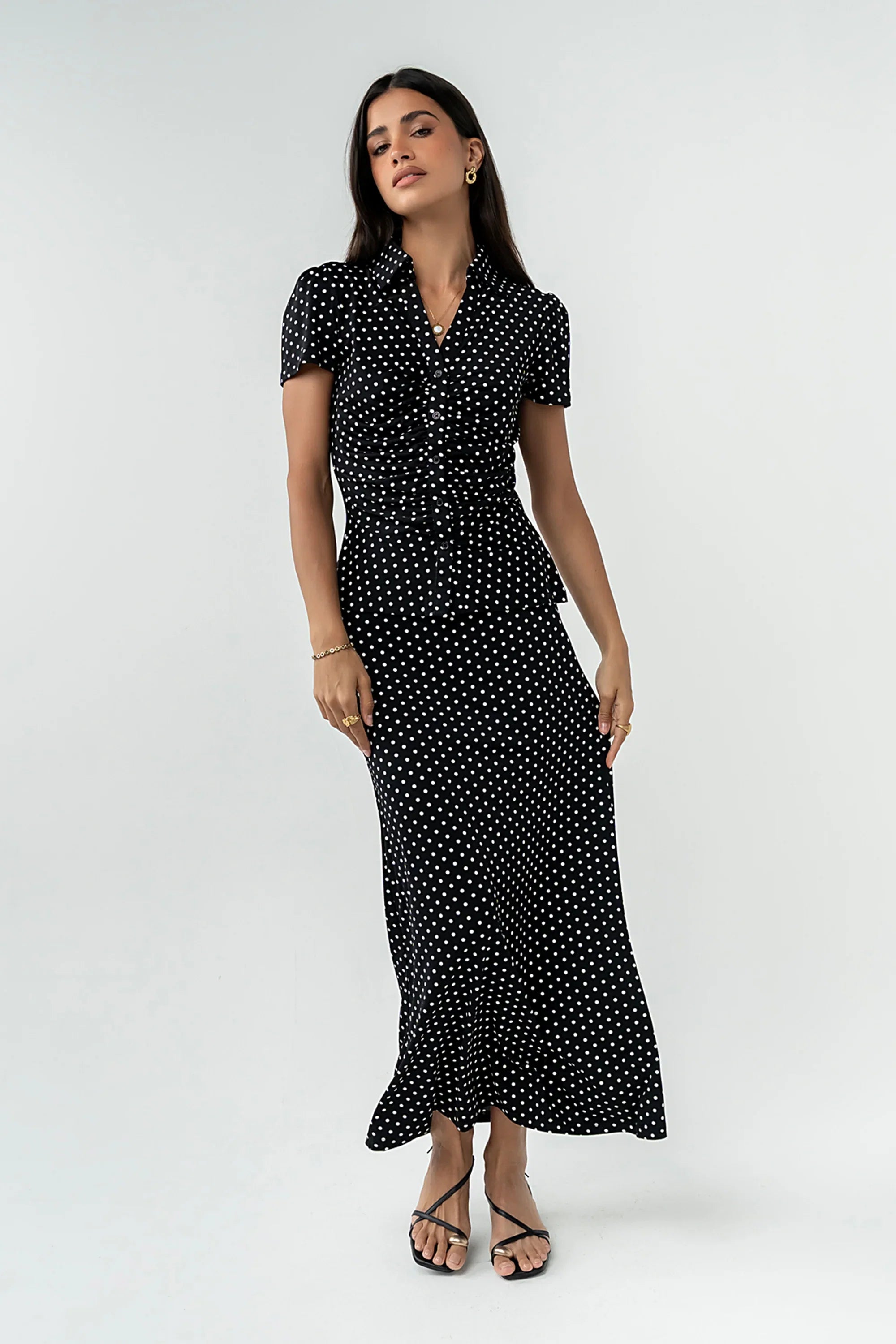 Malia Polka Dot Collared Blouse