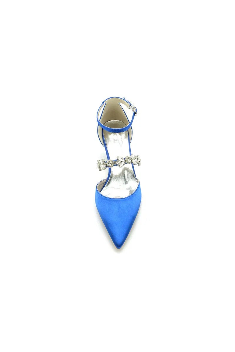 Pointed Toe Rhinestone Ankle Straps High Heels