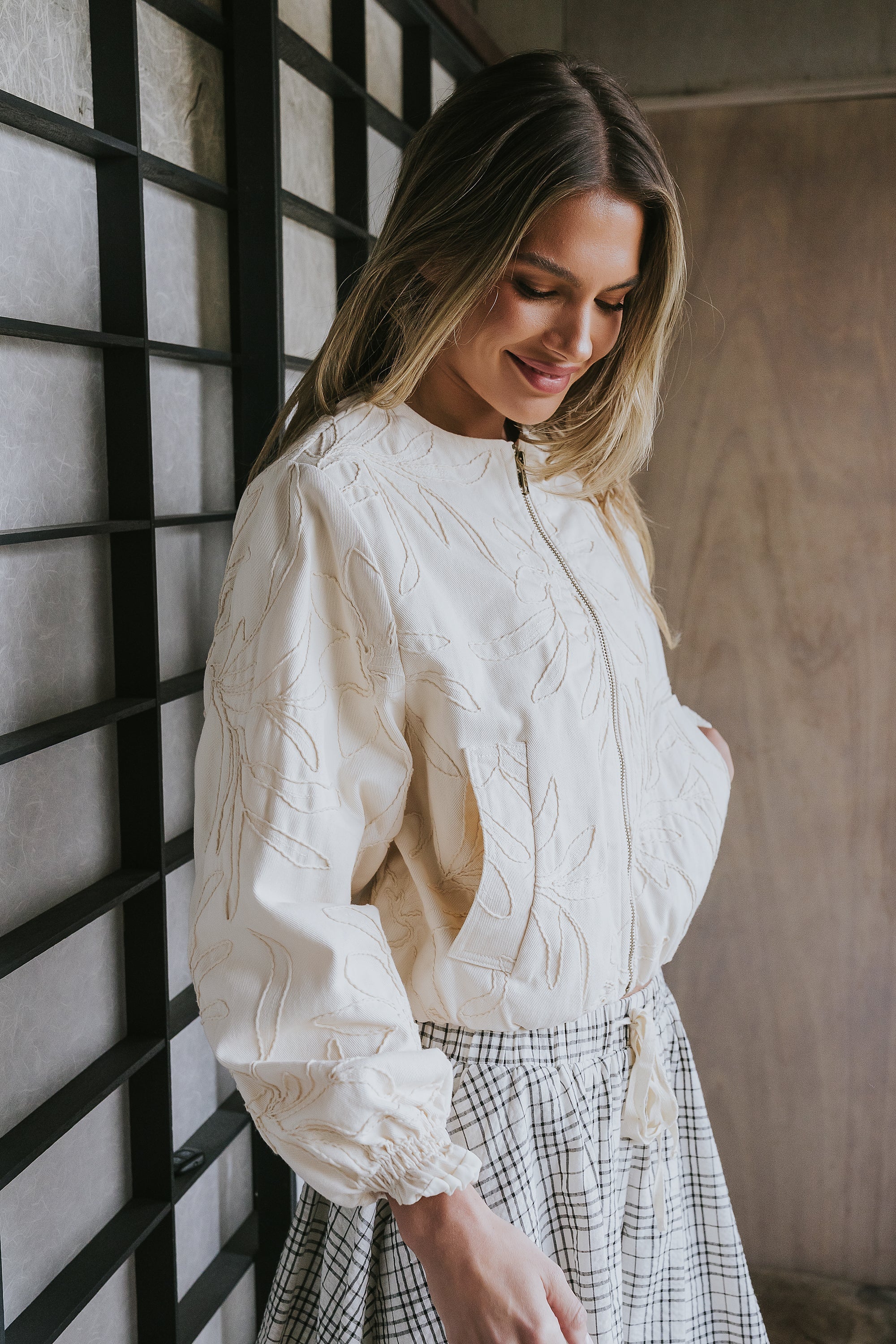 Sidney Embroidered Jacket in Cream