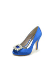 Peep Toe Slip on Stiletto Heels With Rhinestone
