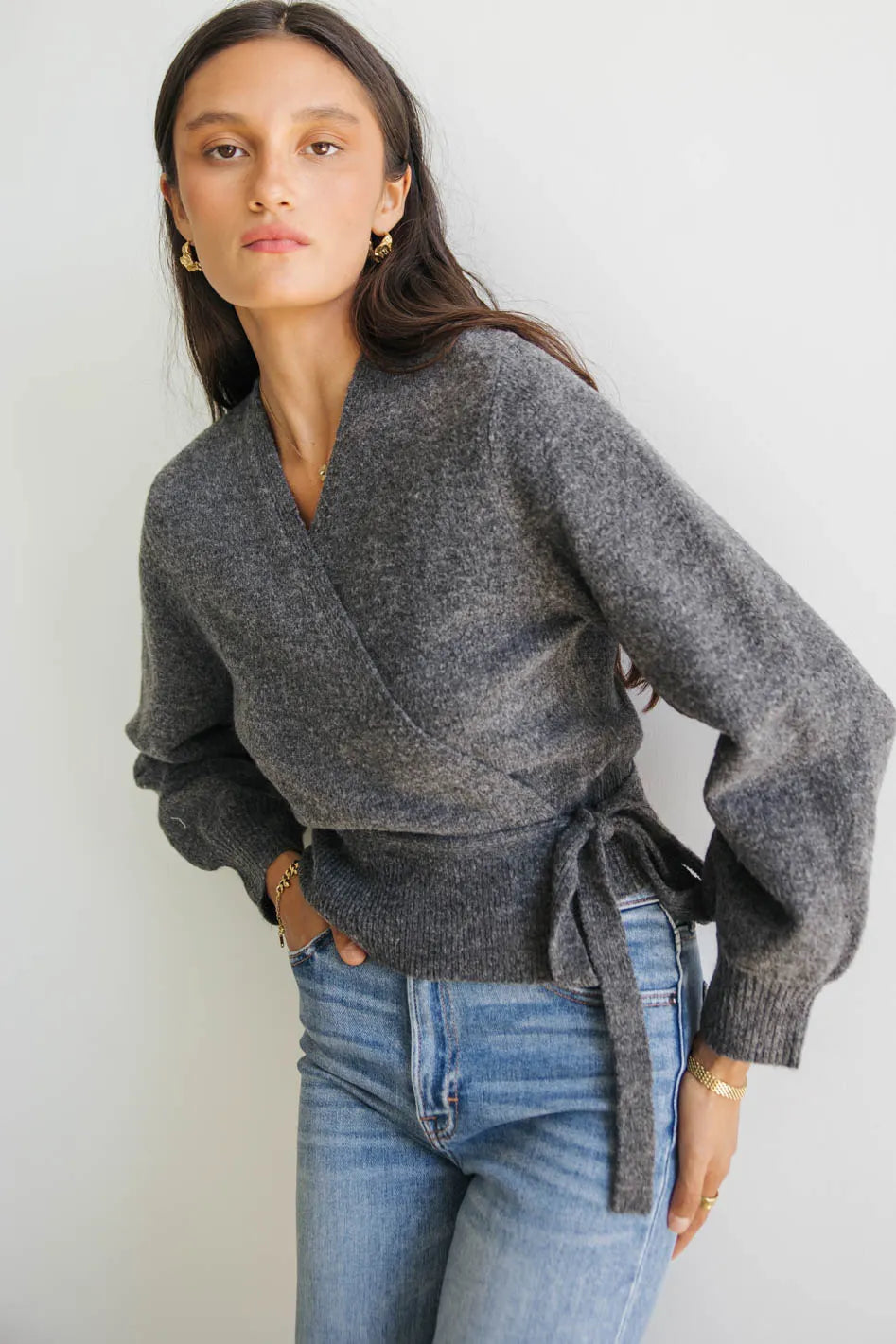 Addie Wrap Cardigan in Charcoal FINAL SALE