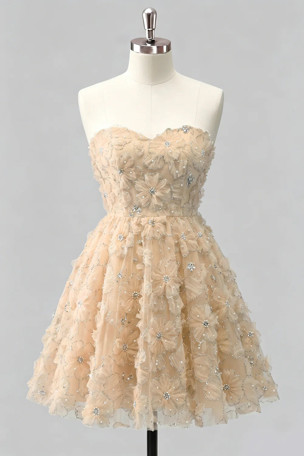 Sage Beaded Strapless A Line Short Homecoming Dress
