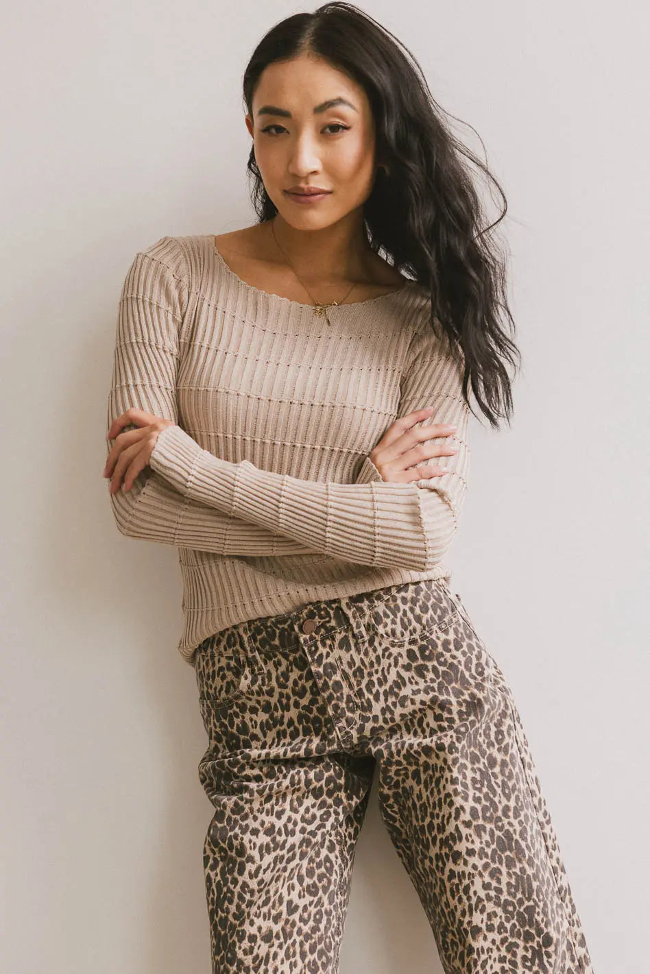 Gemma Sheer Ribbed Top in Tan FINAL SALE