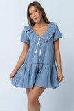 Tony Gingham Baby Doll Dress in Blue