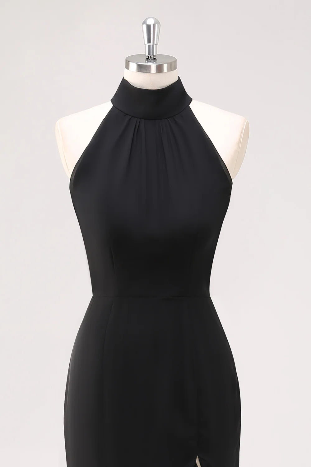 Black Mermaid Halter Neck Ruffled Long Formal Dress with Slit