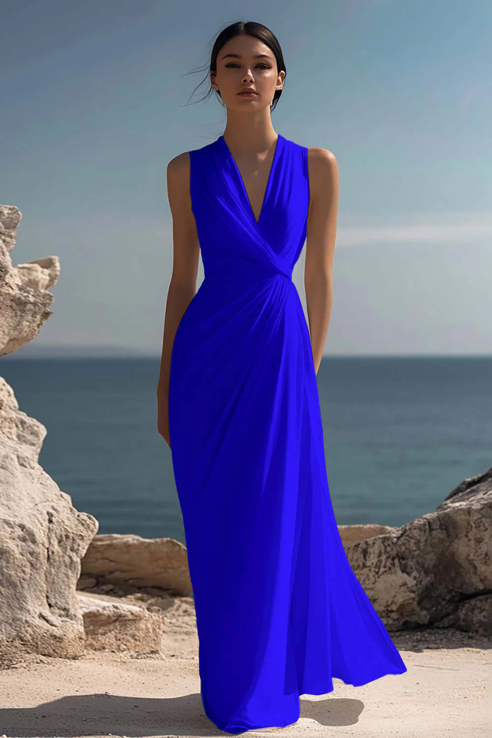 White A Line V Neck Ruched Engagement Dress