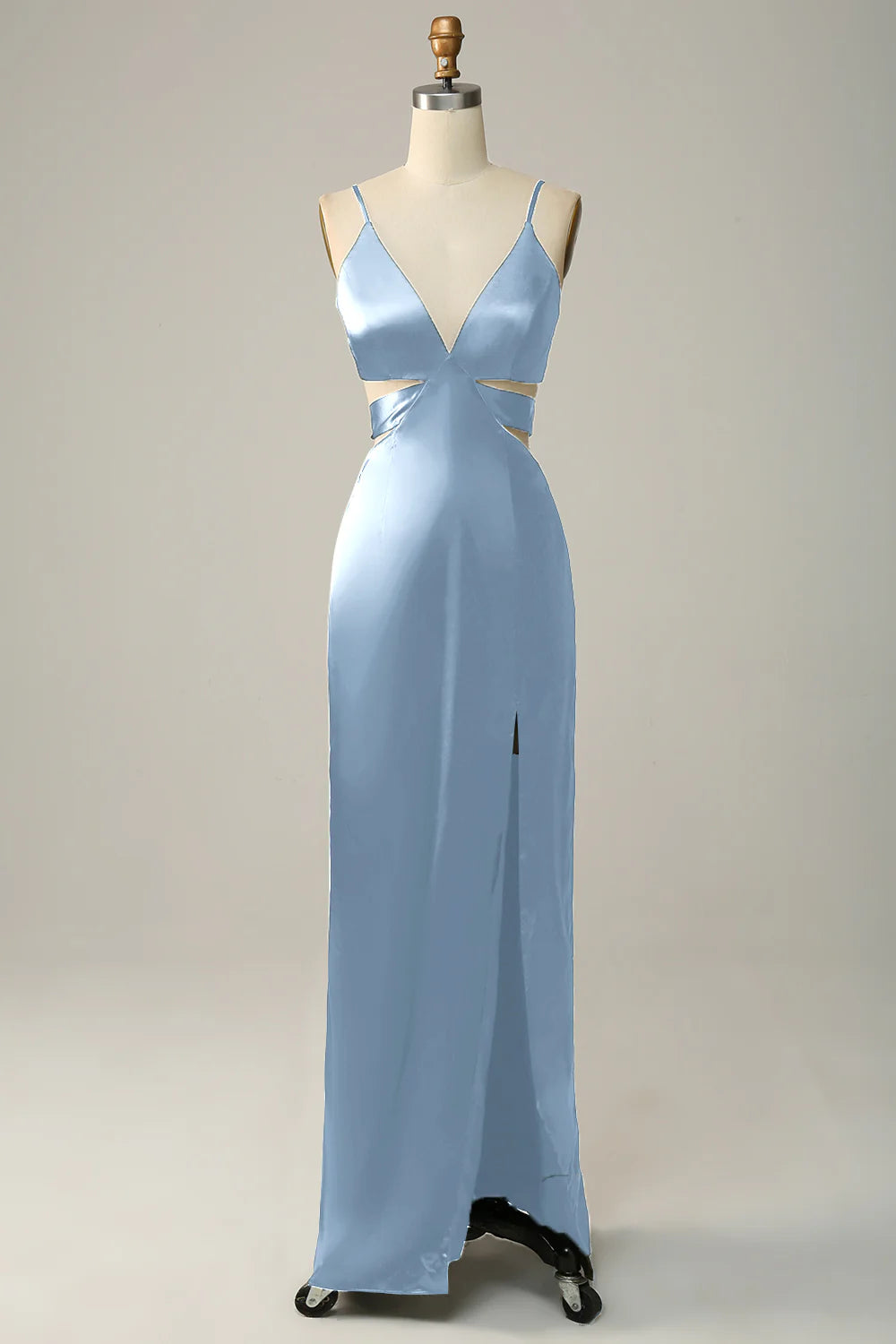 Dark Green Sheath Spaghetti Straps Cut Out Satin Long Bridesmaid Dress